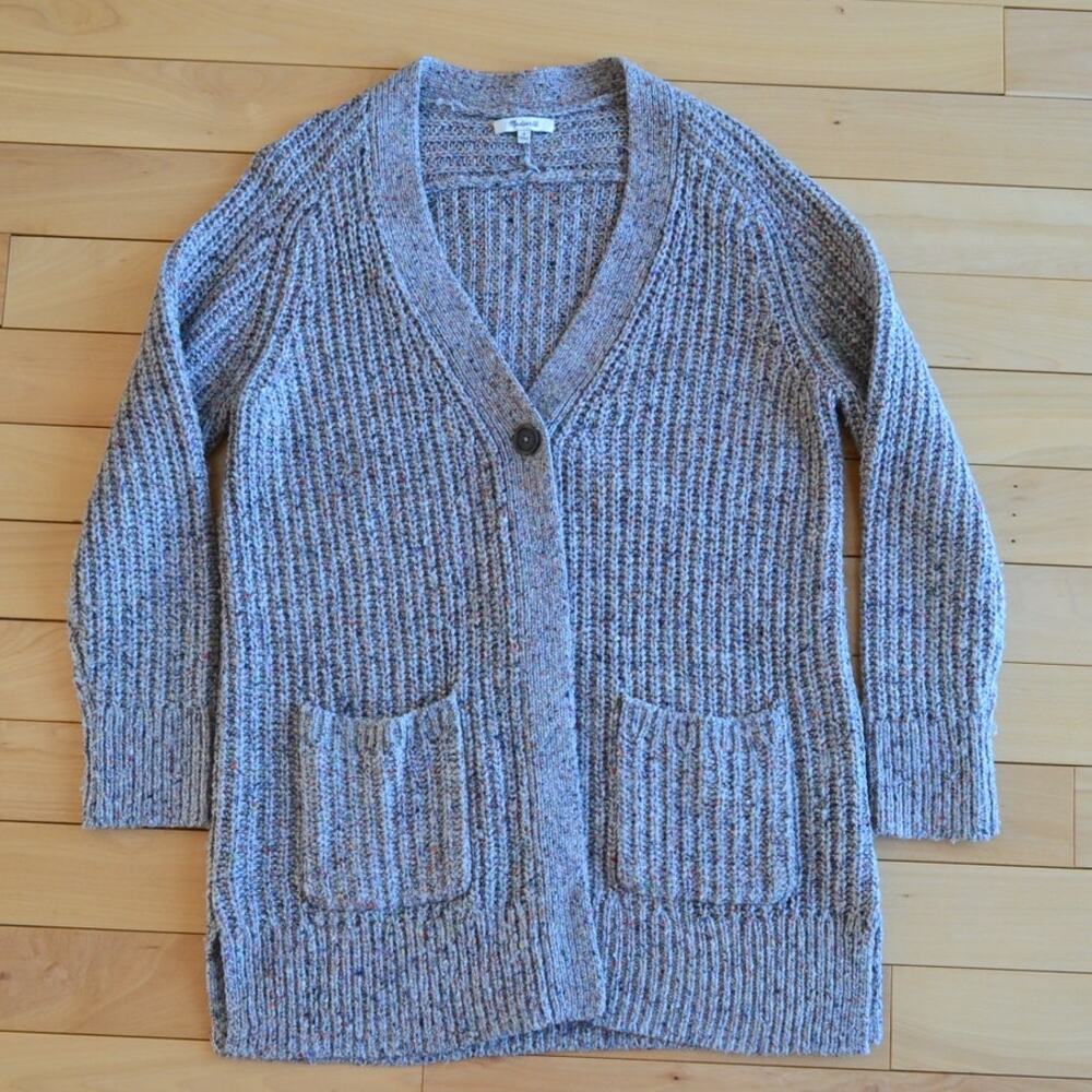 Madewell Long Cardigan Sweater Wool Silk Blend Size Medium Gray